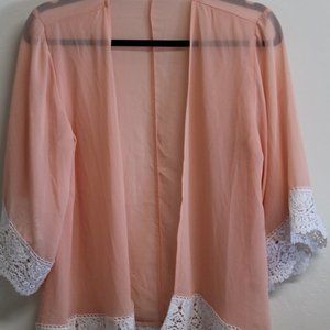Liberty Love Sheer Pink Kimono Cardigan with Lace